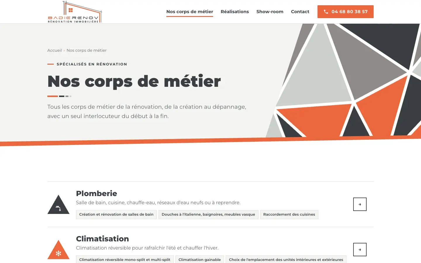Page Corps de métier du site Badie Renov