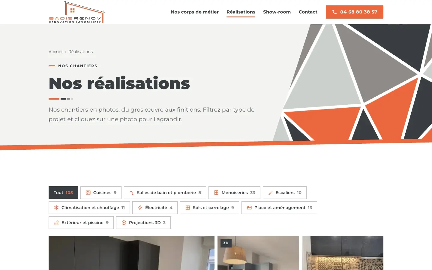 Page Réalisations du site Badie Renov